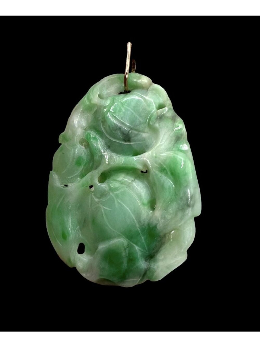Antique Jade Large Floral Gourd Pendant